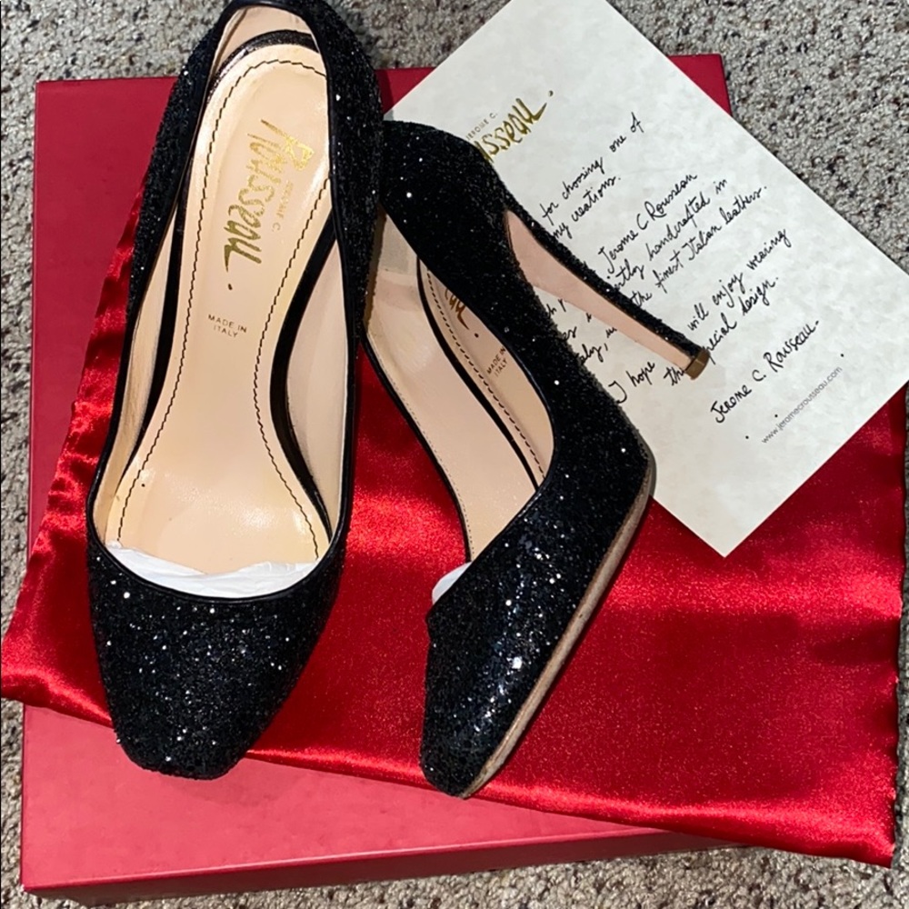 Jerome C. Rousseau Black Glitter Pump Size 39